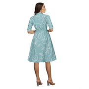 Generic Women's Ruby Cotton Printed Shirt Collar 3-4th Sleeve Dress (Pista)
