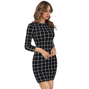 Generic Women's Polyester Solid High Neck Full Sleeve Dress (Black)
