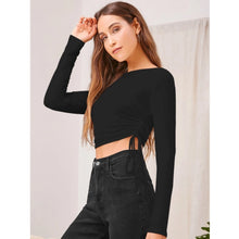 Generic Women's Polyester Solid Round Neck Full Sleeve Top (Black)
