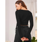 Generic Women's Polyester Solid Round Neck Full Sleeve Top (Black)