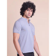 Generic Men's Casual Cotton Solid Half Sleeve Mandarin Collar T-Shirt (Teegrey)