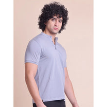 Generic Men's Casual Cotton Solid Half Sleeve Mandarin Collar T-Shirt (Teegrey)