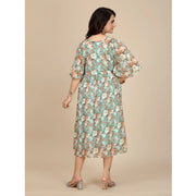 Generic Women's Georgette Printed Round Neck Short Sleeve Dress (Multicolor)