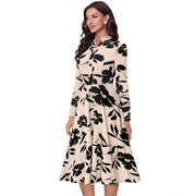 Generic Women's Knitting Printed V-Neck Full Sleeve Dress (Cream)