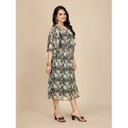 Generic Women's Georgette Printed Round Neck Short Sleeve Dress (Black)