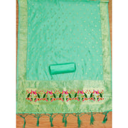 Generic Women's Banarasi Silk Printed Unstitched Salwar Suit Material With Dupatta (Seagreen, 3Mtrs)