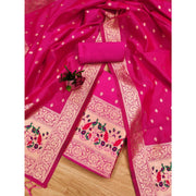 Generic Women's Banarasi Silk Printed Unstitched Salwar Suit Material With Dupatta (Pink, 3Mtrs)