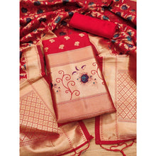 Generic Women's Banarasi Silk Printed Unstitched Salwar Suit Material With Dupatta (Red, 3Mtrs)