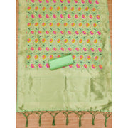 Generic Women's Banarasi Silk Printed Unstitched Salwar Suit Material With Dupatta (Pista, 3Mtrs)