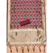 Generic Women's Banarasi Silk Printed Unstitched Salwar Suit Material With Dupatta (Maroon, 3Mtrs)