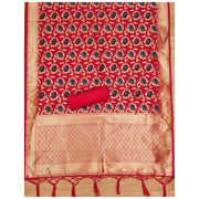 Generic Women's Banarasi Silk Printed Unstitched Salwar Suit Material With Dupatta (Red, 3Mtrs)