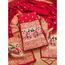 Generic Women's Banarasi Silk Printed Unstitched Salwar Suit Material With Dupatta (Red, 3Mtrs)