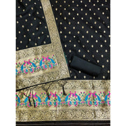 Generic Women's Banarasi Silk Printed Unstitched Salwar Suit Material With Dupatta (Black, 3Mtrs)