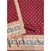 Generic Women's Banarasi Silk Printed Unstitched Salwar Suit Material With Dupatta (Maroon, 3Mtrs)