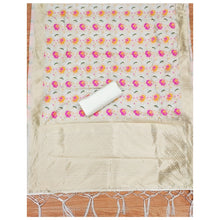 Generic Women's Banarasi Silk Printed Unstitched Salwar Suit Material With Dupatta (White, 3Mtrs)