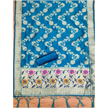 Generic Women's Banarasi Silk Printed Unstitched Salwar Suit Material With Dupatta (Blue, 3Mtrs)