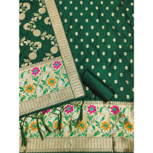 Generic Women's Banarasi Silk Printed Unstitched Salwar Suit Material With Dupatta (Green, 3Mtrs)