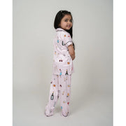 Generic Girl's Silk Bleand Printed Short Sleeve Night Suit Set (Light Pink)