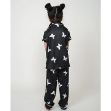 Generic Girl's Silk Bleand Printed Short Sleeve Night Suit Set (Black)