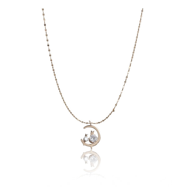 Generic Women's Stainless Steel Moon Pendent Delicate Chain (Gold Plated)