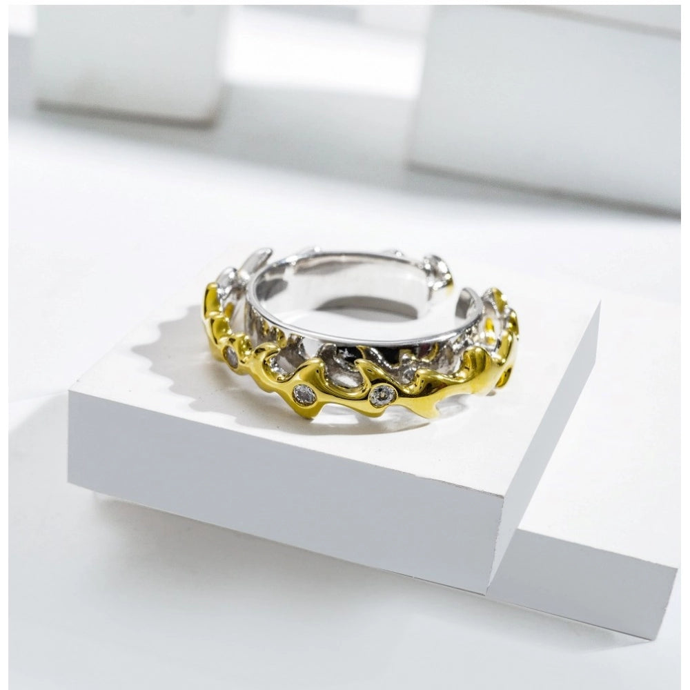 Generic Stainless Steel Double Tone High-Quality Freesize Ring (Silver Plated)