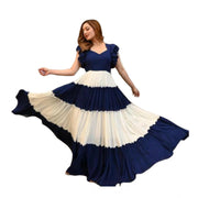 Generic Women's Georgette Solid Half Sleeve Gown (Blue-White)
