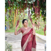 Generic Women's Silk Printed Saree With Unstitched Blouse 5.5Mtr (Maroon)