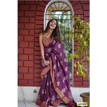 Generic Women's Silk Printed Saree With Unstitched Blouse 5.5Mtr (Purple)