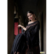 Generic Women's Silk Printed Saree With Unstitched Blouse 5.5Mtr (Black)