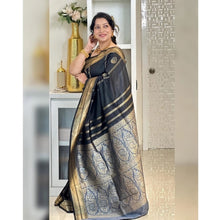 Generic Women's Silk Printed Saree With Unstitched Blouse 5.5Mtr (Black)