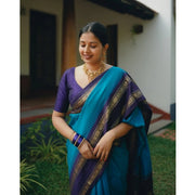 Generic Women's Silk Printed Saree With Unstitched Blouse 5.5Mtr (Blue)