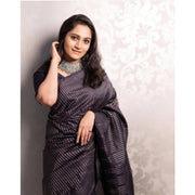 Generic Women's Silk Printed Saree With Unstitched Blouse 5.5Mtr (Black)