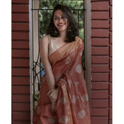 Generic Women's Silk Printed Saree With Unstitched Blouse 5.5Mtr (Maroon)