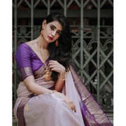 Generic Women's Silk Printed Saree With Unstitched Blouse 5.5Mtr (Purple)