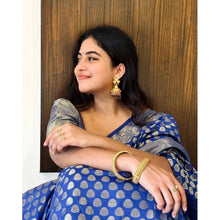 Generic Women's Silk Printed Saree With Unstitched Blouse 5.5Mtr (Royal Blue)