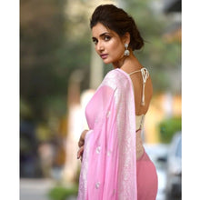 Generic Women's Cotton  Printed Saree With Unstitched Blouse 5.5Mtr (Pink)