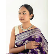 Generic Women's Silk Printed Saree With Unstitched Blouse 5.5Mtr (Purple)