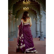 Generic Women's Cotton  Printed Saree With Unstitched Blouse 5.5Mtr (Purple)