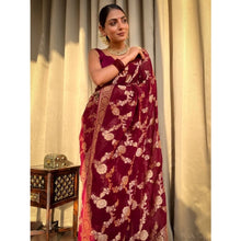 Generic Women's Silk Printed Saree With Unstitched Blouse 5.5Mtr (Maroon)