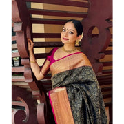 Generic Women's Silk Printed Saree With Unstitched Blouse 5.5Mtr (Green)