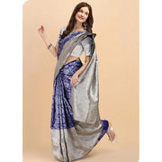 Generic Women's Soft Lichi Silk Printed Saree With Unstitched Blouse 5.5Mtr (Blue)