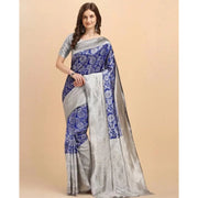 Generic Women's Soft Lichi Silk Printed Saree With Unstitched Blouse 5.5Mtr (Blue)