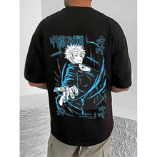 Generic Men's Casual Cotton Blend Printed Round Neck Half Sleeve T-Shirt (Black)