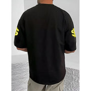 Generic Men's Casual Cotton Blend Printed Round Neck Half Sleeve T-Shirt (Black)