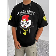 Generic Men's Casual Cotton Blend Printed Round Neck Half Sleeve T-Shirt (Black)
