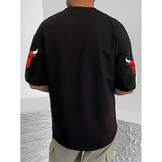 Generic Men's Casual Cotton Blend Printed Round Neck Half Sleeve T-Shirt (Black)