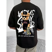 Generic Men's Casual Cotton Blend Printed Round Neck Half Sleeve T-Shirt (Black)