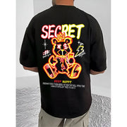 Generic Men's Casual Cotton Blend Printed Round Neck Half Sleeve T-Shirt (Black)