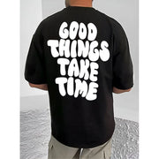 Generic Men's Casual Cotton Blend Printed Round Neck Half Sleeve T-Shirt (Black)