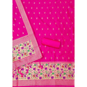 Generic Women's Banarasi Silk Printed Unstitched Salwar Suit Material With Dupatta (Pink, 3Mtrs)